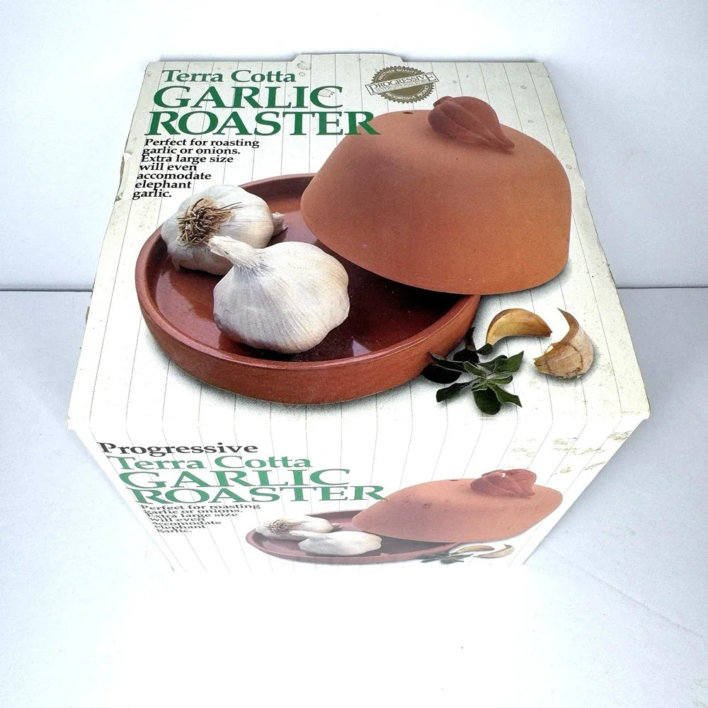 Progressive Terra Cotta Garlic‎ Roaster w Lid Box Instructions Vintage